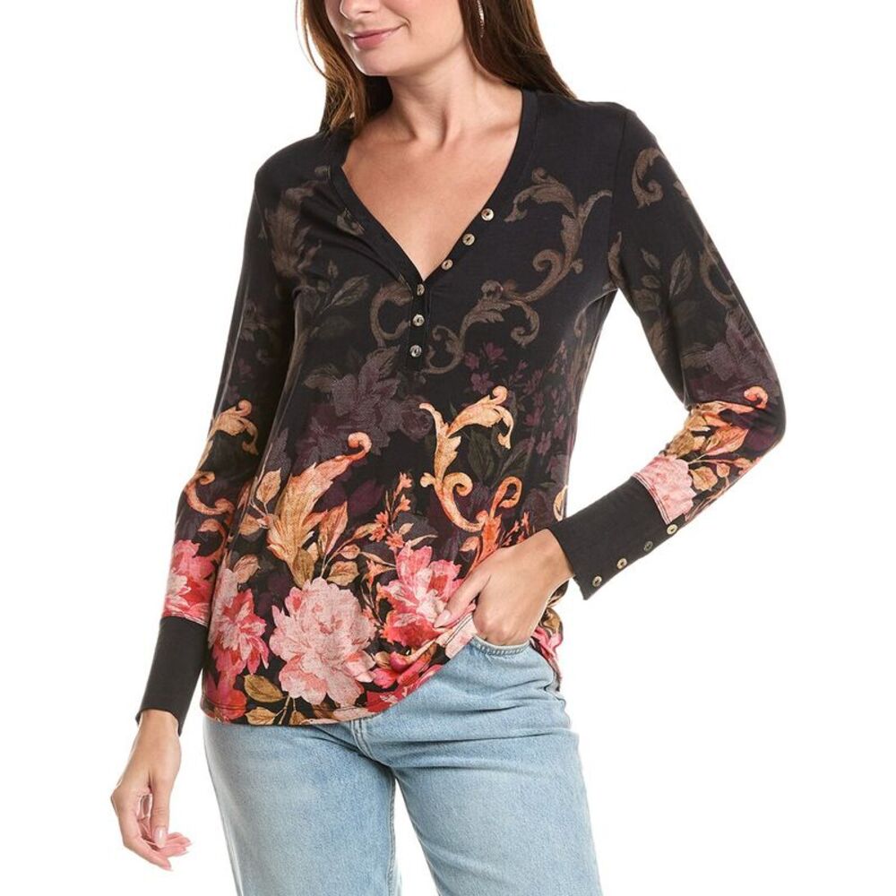 Johnny Was Womens  The Janie Favorite Henley Top, Pink